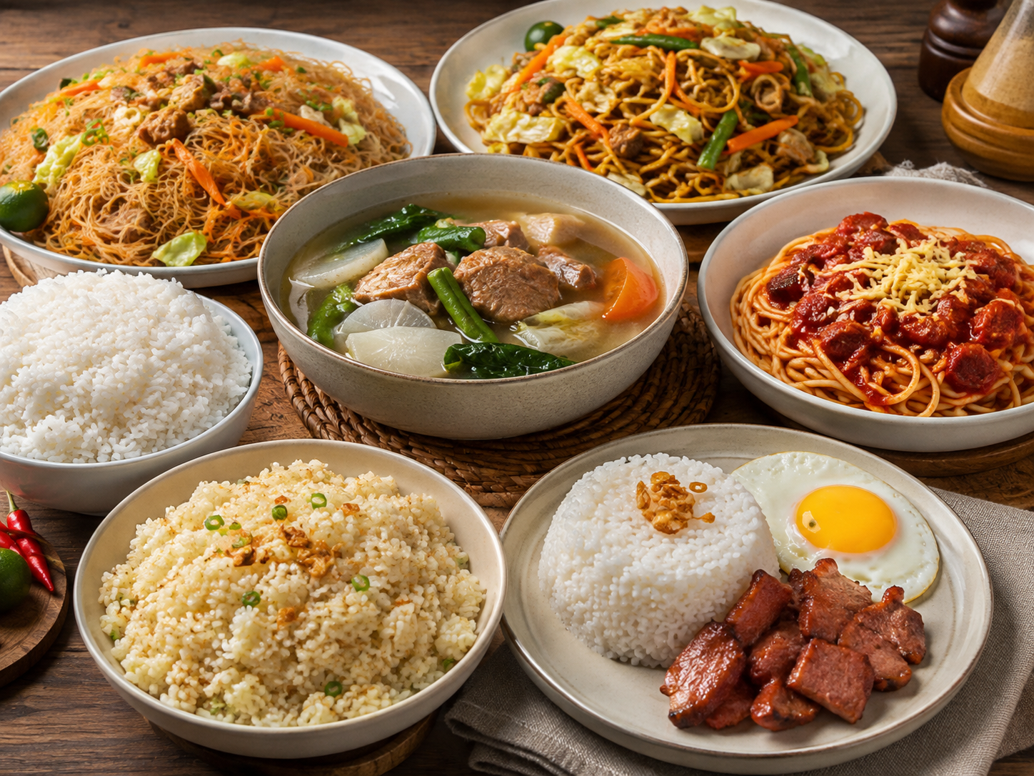 Filipino soups noodles and rice meals